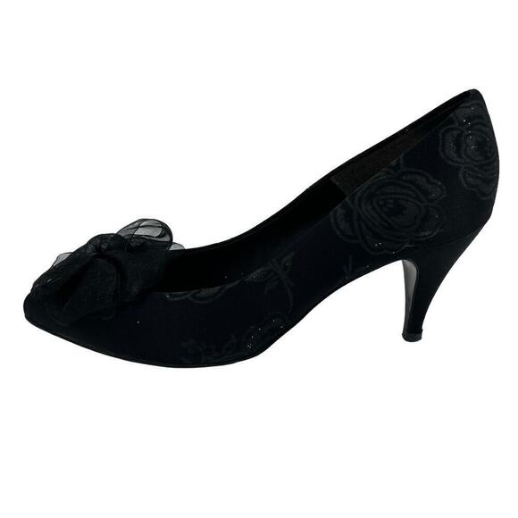 Vintage Night Life by Life Stride Heels Black Rose Metallic Gold Size 7.5 - Picture 1 of 11